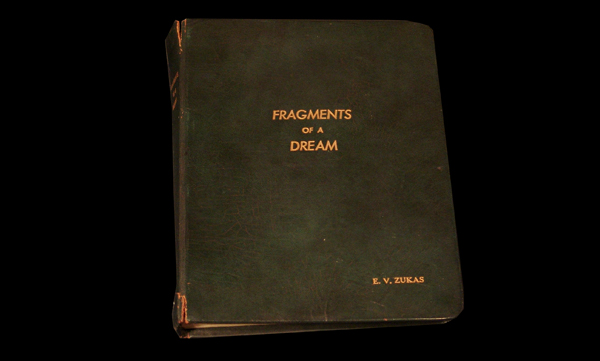 by E.V. Zukas.  Artists' Book.  Handwritten poetry and art. Illustrations in pen, ink, and marker. Handbound in calfskin with gold lettering. One of a kind.